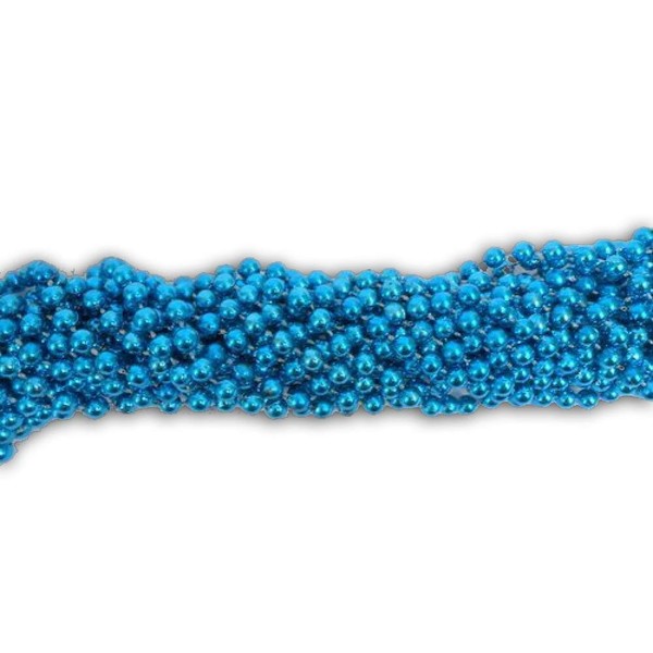 33 inch 07mm Round Metallic Medium Blue/Turquoise Mardi Gras Beads - 6 Dozen (72 Necklaces)