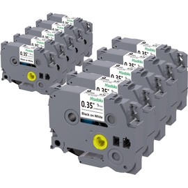 10 x Msudoku Compatible TZe-221 for Brother P Touch Tapes, 9 mm, Black on White, Replacement for Brother TZe221 TZ-221 TZ221 Label Tape, 9 mm Laminated Tape for Brother P Touch H100LB H105 H107B D400