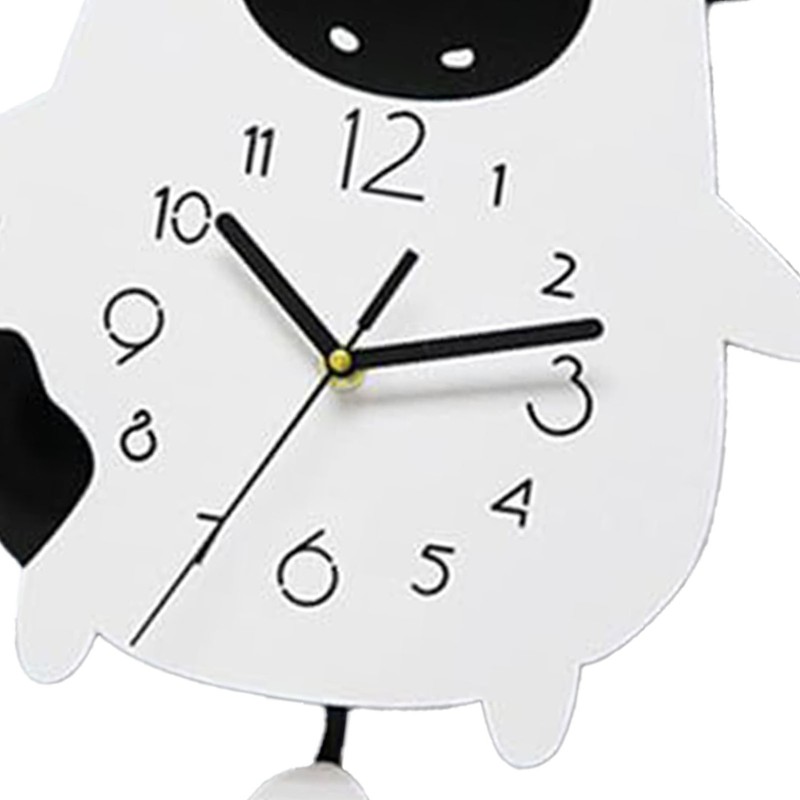 Acrylic Wall Clock Cartoon Cow Shape Silent Movement Decorative Swinging