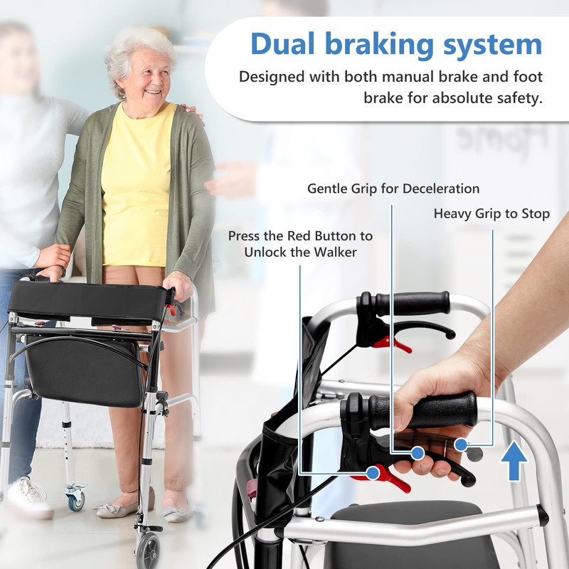 GYMAX Walkers for Seniors, 2-Button Folding Walker with 5 Inches