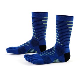 Fjquamitix Toe Socks for Men and Women High Performance CooLmax Running Athletic Five Finger Crew Socks for Outdoor Sports (UK, Alpha, M, Regular, Regular, Blue)
