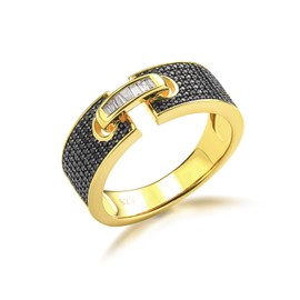 CAIDIKA Black Spinel Eternity Ring 925 Sterling Silver 14k Gold Plated Emerald Cut Diamond Wedding Band Enagement Rings for Women Size 10