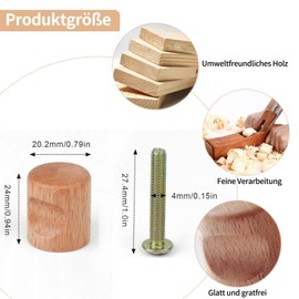 Raheem Pack of 10 Furniture Knobs Wood 24 x 20 mm Cabinet Handles Wood with Screws Wooden Cabinet Knobs Natural Beech Knobs for Cabinets and Drawers