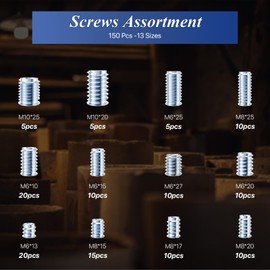 130Pcs Threaded Insert Nuts for Wood, M6/M8/M10 Galvanised Carbon Steel Hex Drive Head Nut Screw, Wood Insert Hex Socket Nuts for Wood Furniture,Cabinet,DIY,Home Decoration