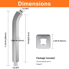 HarJue Shower Arm with Flange and Teflon Tape, Wall Mounted Square Shower Pipe Arm 304 Stainless Steel Extension Arm for Fixed Shower Head & Handheld Showerhead (10 Inch, Chrome)