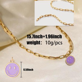 Smile Face Chain Necklace Paperclip Necklace Smile Pendant Necklace Cute Round Pendant Necklace Preppy Jewelry for Friends Birthday Gift Women Girls