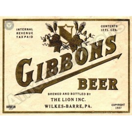 Gibbins Beer Gibbons Beer New Metal Sign: Lion, Inc. - Wilkes-Barre, Pennsylvania
