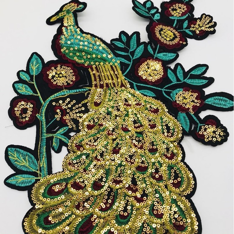 Sequin peacock flower Embroidered Applique Patch for Clothing, DIY Jackets,