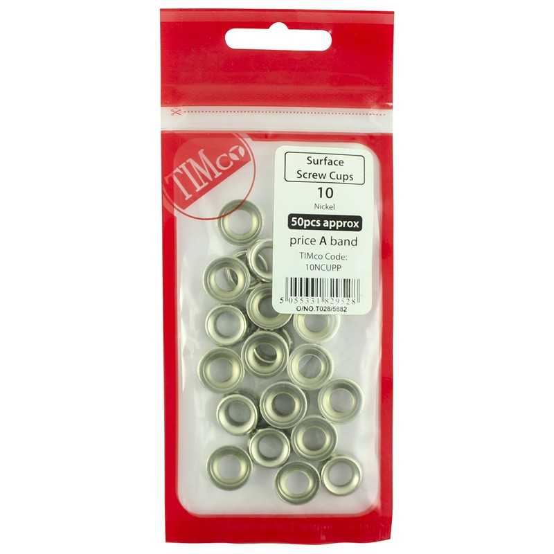 TIMCO Screw Cups Nickel - To fit 6 Gauge Screws