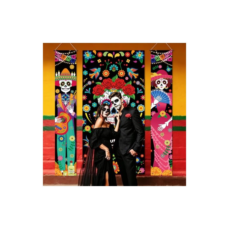 3 fundas para puerta de Día de los Muertos Dia
