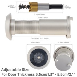 HOJLKLD Door Viewer Peephole,200 Degree Solid Brass Peephole with 16 MM Titanium Plating Drill Bit for 1-3/8" to 2-1/6" Doors,5/8 Inch Pipe Diameter Door Eye Viewer with Privacy Cover (Satin Nickel)
