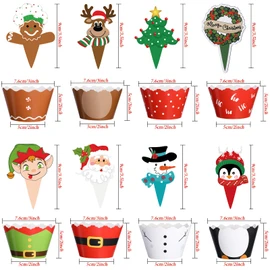 Blulu 96 piezas decoraciones de fiesta de Navidad para cupcakes de Navidad, envoltorios de Papá Noel, muñeco de nieve, reno, elfo, pingüino, árbol de Navidad, corona de pan de jengibre, mano,