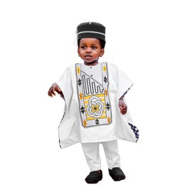 HD African Boubou Embroidery Caftan Attire for Boy Nigerian Traditional Formal Dress Agbada Clothes Set White Dashiki 3 Pieces Outfit 4XL