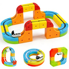 Electric Train Set for Kids Toddlers 3-5,Magnetic Track&Rechargeable Car,Gravity-Defying 3D Embedded Layouts DIY Flexible Race Track Assembly,STEM Educationa Learning Gift