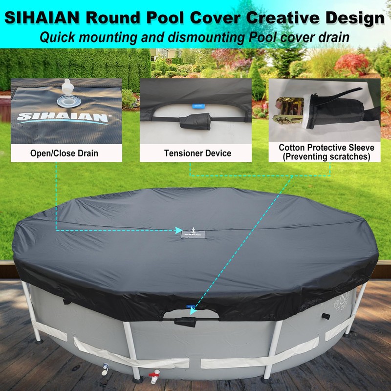 SIHAIAN 8 Ft Pool Cover 420D Round Above Ground Pool