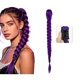 Purple Braided Ponytail Hair Extension, Claw Clip in Synthetic Braid