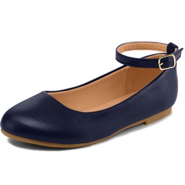 K KomForme Zapatos planos de ballet con correa al tobillo para niña (bebé/niño pequeño/niño grande), azul marino, (Navy Pu), 18 MX Niño pequeño