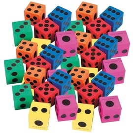 Fun Express Assorted Mini Playing Foam Dice - 1.5" (Pack of 6) - Perfect for Family Game Night, Classroom Learning, and Party Supplies