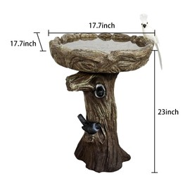 FlowLuxe 23" H Concrete Birdbath for Outdoor Garden with a Fake Bird Decor - Freestanding Trunk Like Bird Bath for Outside Garden Patio or Yard Decor