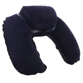 com-four® 1 x Inflatable Neck Support Pillow, Practical Neck Pillow for Inflating, Ideal Travel Pillow for on the Go, with Raised Neck Support (Increased, Pack of 1, Dark Blue)