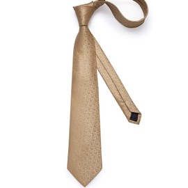 DiBanGu Plain Tie for Men Formal Silk Tie and Pocket Square Cufflinks Tie Clip Set for Wedding Party, gold
