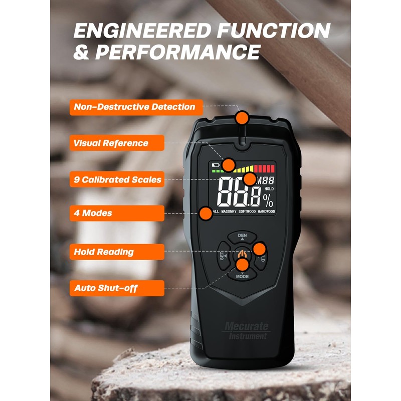 Mecurate Pinless Moisture Meter Mold Detector for Walls, Drywall Wood