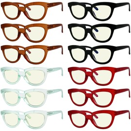Eyekepper 12-Pack Blue Light Blocking Reading Glasses for Women Half Moon Computer Readers Ladies +1.75