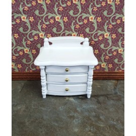 Town Square Miniatures Dollhouse Miniature Night Stand Side Table 3 Drawers 1:12 Scale White Wood