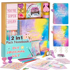 OIHEW Kit de diario de bricolaje de más de 100 piezas para niñas adolescentes, suministros de álbumes de recortes y juego de papelería estética con 2 
