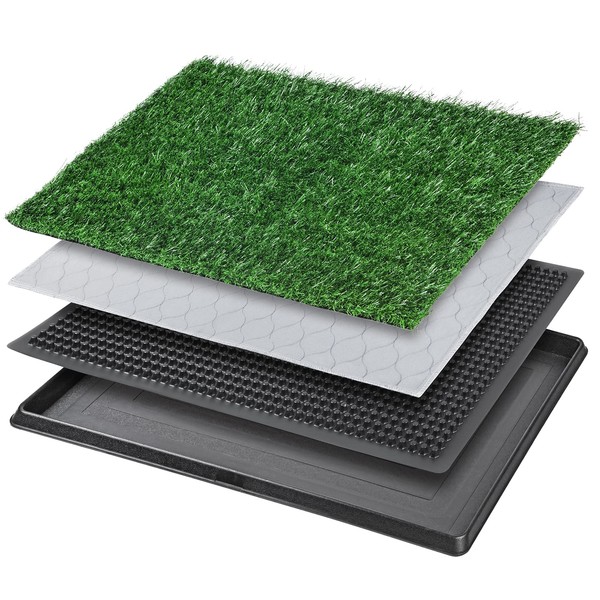 Dog Grass Pet Loo Indoor/Outdoor Portable Potty, Artificial Grass Patch Bathroom Mat and Washable Pee Pad for Puppy Training, Full System with Trays (Pet Training Tray, 20"x16")…