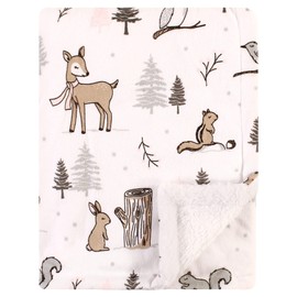 Hudson Baby Unisex Baby Plush Mink and Sherpa Blanket, Winter Forest, One Size