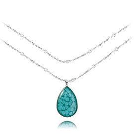 Elegant Long Teardrop Shape Ball Chain Necklace with Pendant Party Occasions Gifts Love for Women (Light Blue Silver)