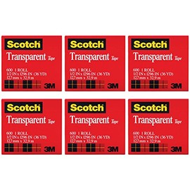 Scotch Premium Transparent Film Tape, Clear, 1/2 Inch x 36 Yards (600), 6 Packs