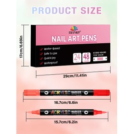 48 Colors Nail Art Pens Set 3D Acrylic Paint Nail Art Quick-Drying, EBANKU Nail Point Dotting Liner Pen Sets for Home & Salon Nail DIY, 24 Count Dual-Tip Nail Pens