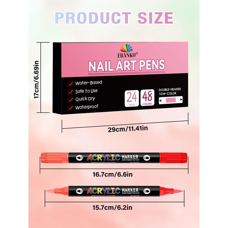 48 Colors Nail Art Pens Set 3D Acrylic Paint Nail