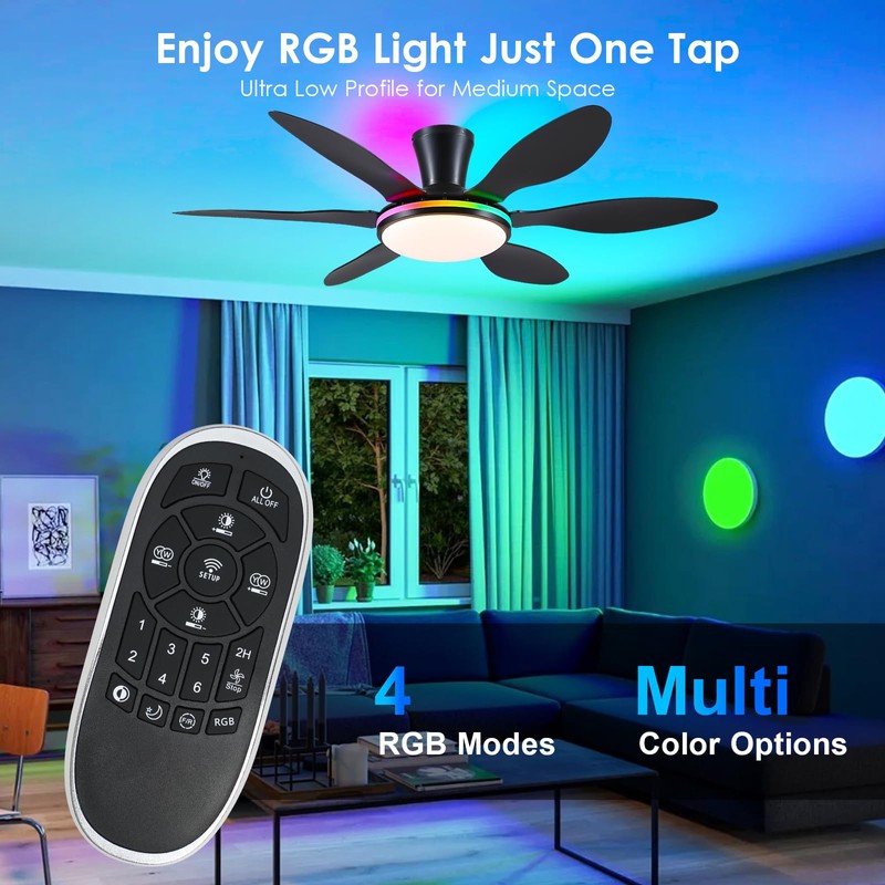 BayDay Ceiling Fans with Lights, Flush Mount Ceiling Fan Led