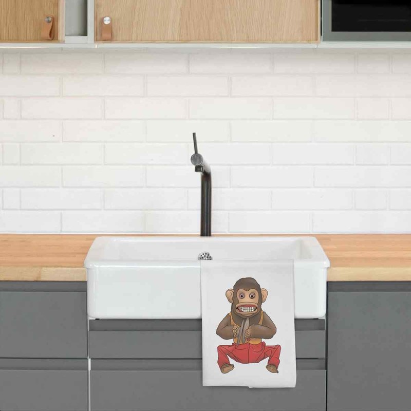 Azeeda 'Vintage Creepy Monkey Toy' White Cotton Tea Towel/Dish Cloth
