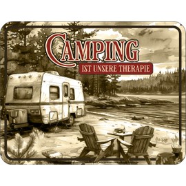 Funny decorative tin sign: Camping ist Therapie