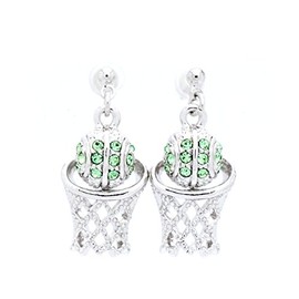 BASKETBALL HOOP POST EARRINGS, CRYSTAL BASKETBALL EARRINGS, PERIDOT, other