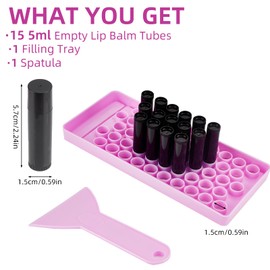 NICENEEDED 15 PCS 5g Empty Paperboard Lip Balm Tubes and Filling Tray Spatula Set, Round Plastic Relillable Push Up Chapstick Containers, Black Solid Tube For DIY