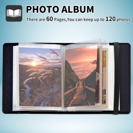 CGFGHHUY Small Photo Album 4x6 inch PU Leather Cover Photo Albums with 120 Photos Transparent Inner Pockets and Elastic Band Design Cute Photo Albums for Family Anniversary Wedding - Forest Mountain