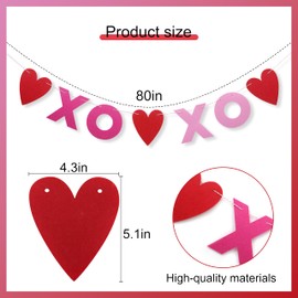 Felt XOXO Valentine's Day Garland - Red and Pink Valentines Day Banner for Mantle Fireplace, Valentine’s Day Decorations, Xoxo Valentine Hanging Decor