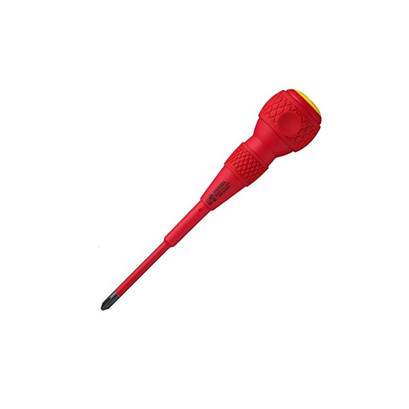 VESSEL Ball Grip Insulated Screwdriver +2×100, Electric Shock Prevention, VDE