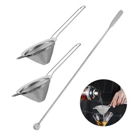 Mivanta 2Pcs Fine Mesh Conical Strainer with 1Pc Stainless Steel Cocktail Muddler, Bar Cocktail Strainer Filtering Tool