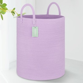 BOSROTY Large Cotton Rope Laundry Basket Hamper for Clothes 65L, Woven Storage Basket for Living Room Bedroom, Tall Rope Baskets, Blanket Basket, Baby Nursery Hamper Bin, 16”x 20”, Purple