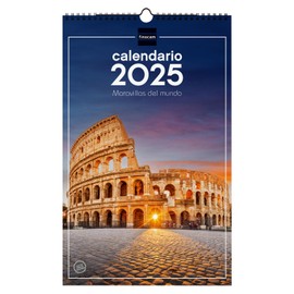 Finocam - Calendar Pictures of Spiral Wall to Write 2025 Month View January 2025 - December 2025 (12 months) Wonders of the World Spanish