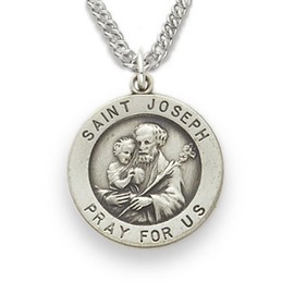 True Faith Jewelry Sterling Silver St Joseph Medal Patron Saint Pendant Necklace Religious Jewelry, 3/4 Inch