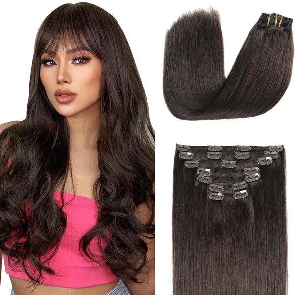 Sindra Haarverlängerung mit Clip, Naturhaar, Dunkelbraun, 35 cm, Extensions, natürlich,