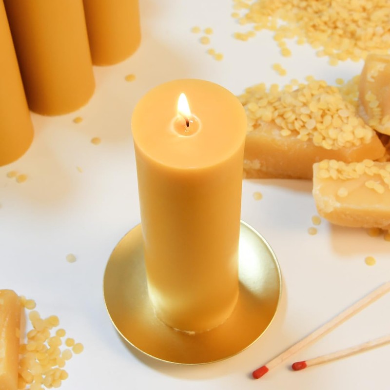 Yellow 2x6 inch Natural Beeswax Pillar Candles Set of 4