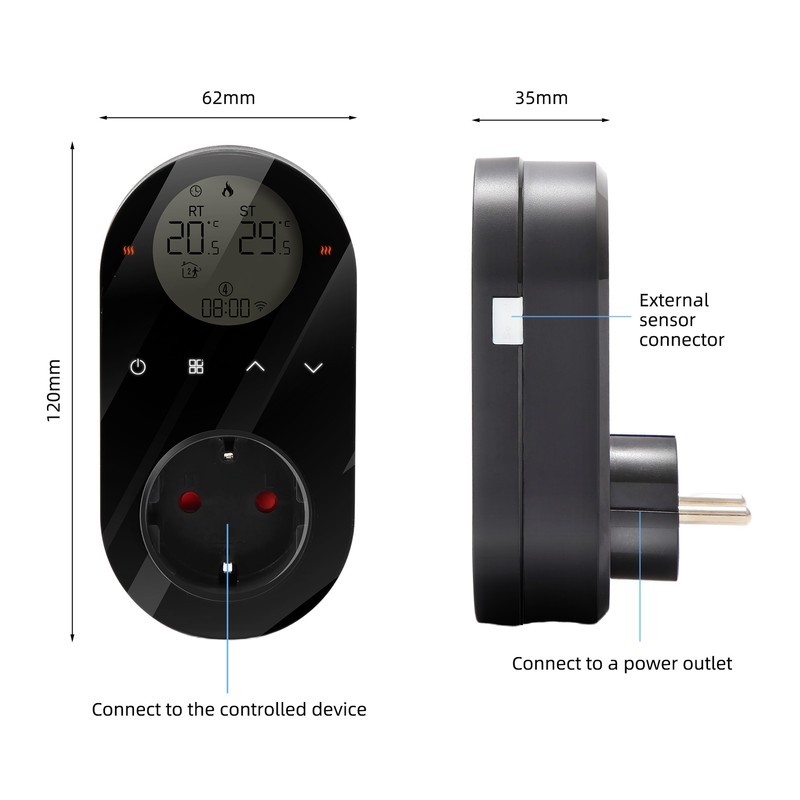 WiFi Digital Thermostat Outlet Plug 16A Outlet Tuya App Voice
